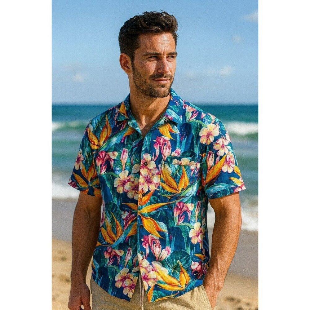 Hurley Men’s Hawaiian Button Up Short Sleeve Shirt Medium EUC